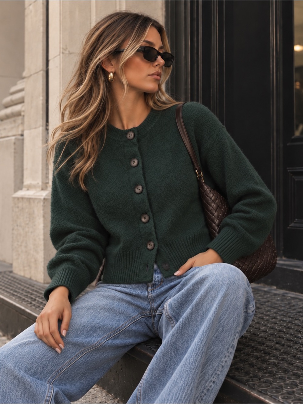 Camila Coelho Wool Blend Cardigan Sweater Forest Green S NWT